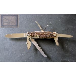 Canif Mongin 10cm 7 pi&eacute;ces scie en bois de cerf 