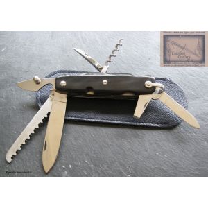 Canif Mongin 10cm 7 pi&eacute;ces scie en corne noire 
