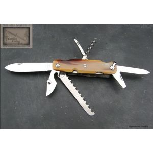 Canif Mongin 10cm 7 pi&eacute;ces scie en corne blonde