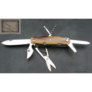 Canif Mongin 10cm 7 pi&eacute;ces ciseau en corne blonde 