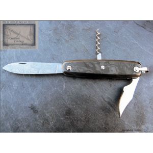 Canif Mongin 3 pi&eacute;ces en fibre carbone et lame damas inox,