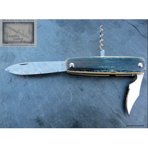 Canif Mongin 10cm 3 pi&egrave;ces en Mammouth Bleu Lame Damas