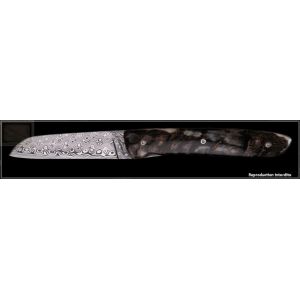 Couteau Perceval L08 damas en corne brune de belier
