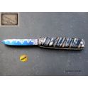 piece unique Mongin canif 10 cm en molaire et lame damas bleu de mammouth