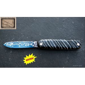 Mongin canif 10 cm en molaire et lame damas bleu de mammouth