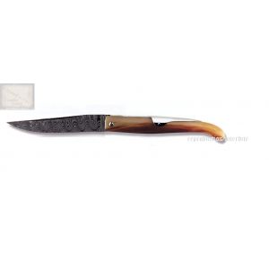 bieslois Mongin,manche 12 cm en corne blonde,lame Damas