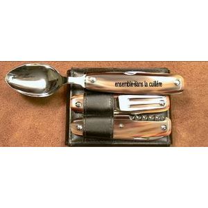 pique nique Mongin couteau et fourchette en corne blonde