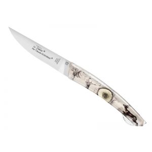 couteau Claude Dozorme,couteau incrustation, bois de cerf