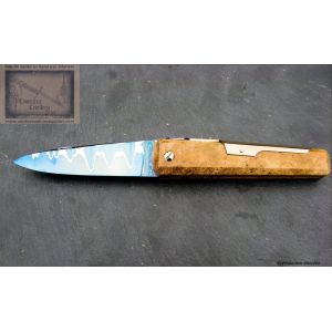 Facette Mongin,manche 12 cm en os de baleine, lame damas bleu oc&eacute;an